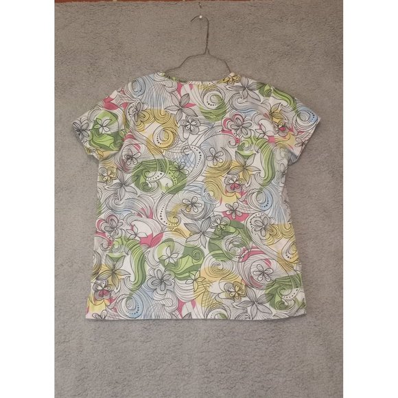 Zikit Women's Size Medium Floral Print V-Neck Scrub Top - Picture 8 of 8
